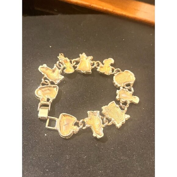 Vintage Christmas Charm Bracelet Santa Bells Tree Stocking Metal Poly Link - Picture 3 of 4